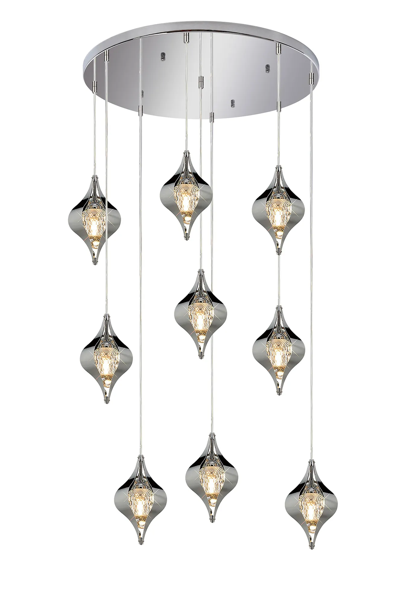 Amano 66cm Round Pendant, 9 Light Adjustable G9, Polished Chrome/Crystal IL31855CH  Diyas Amano